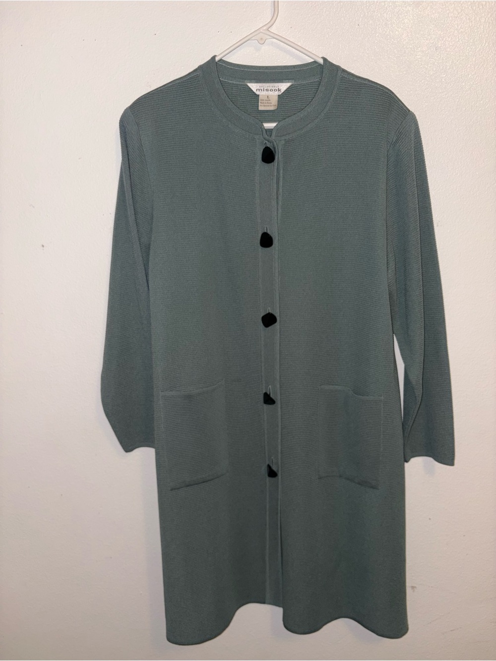Exclusively Misook Sage Green Duster Cardigan Chunky Buttons Size Large